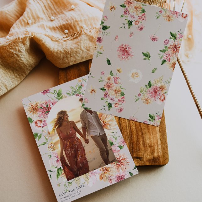 Reserva La Fecha Afterglow Garden Floral Photo Save the Date (Subido por el creador)