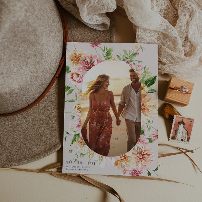 Reserva La Fecha Afterglow Garden Floral Photo Save the Date Card (Subido por el creador)