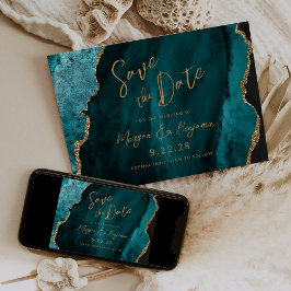 Reserva La Fecha Ágata Azul Teal Escritura Boda Guardar la Fecha