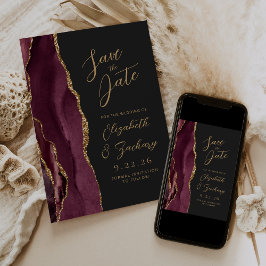 Reserva La Fecha Agate Burgundy Gold Dark Wedding Save the Date