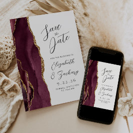 Reserva La Fecha Agate Burgundy Gold Wedding Save the Date