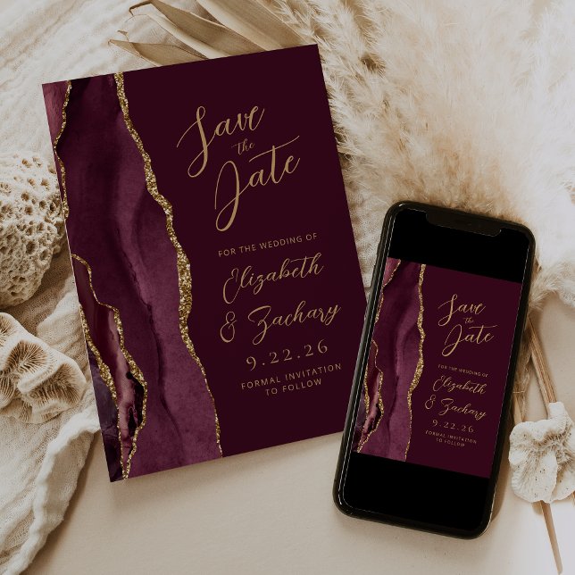 Reserva La Fecha Agate Burgundy Gold Wedding Save the Date (Subido por el creador)