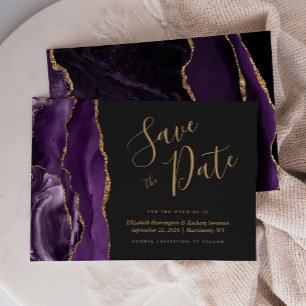 Reserva La Fecha Agate de oro morado moderno oscuro Guardar la tarj