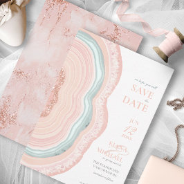 Reserva La Fecha Agate Geode Purpurina Boda Rosa Gold ID647