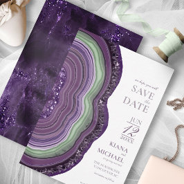 Reserva La Fecha Agate Geode Purpurina Boda Violet ID647