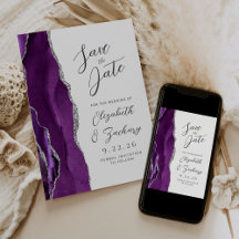 Agate Purple Silver Modern Script Boda