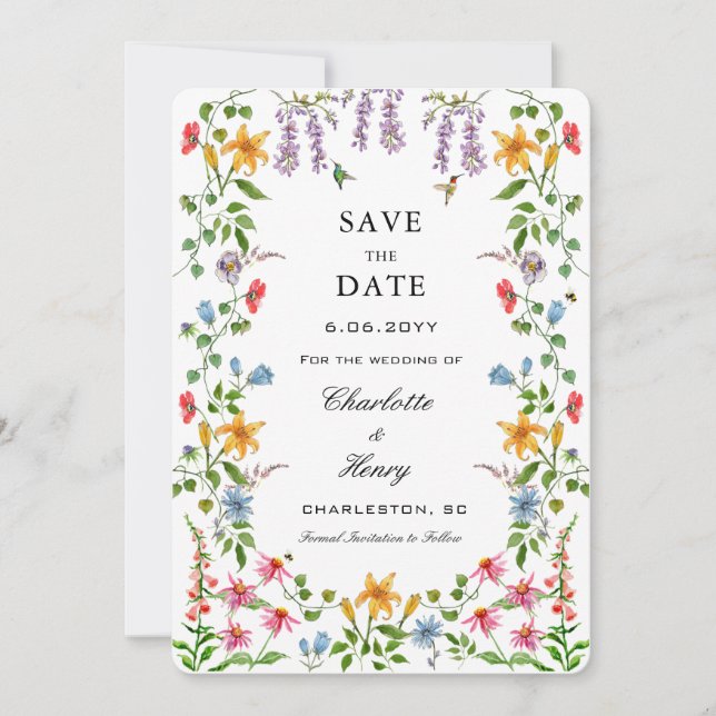Reserva La Fecha Aguada floral con foto de boda Save the date (Anverso)