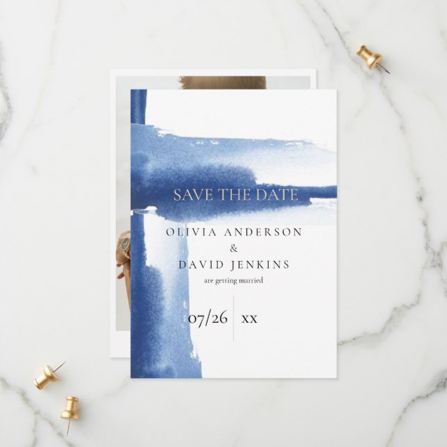 Reserva La Fecha Aguamarina moderna en acuarela para salvar la fech (Anverso/Reverso In Situ)