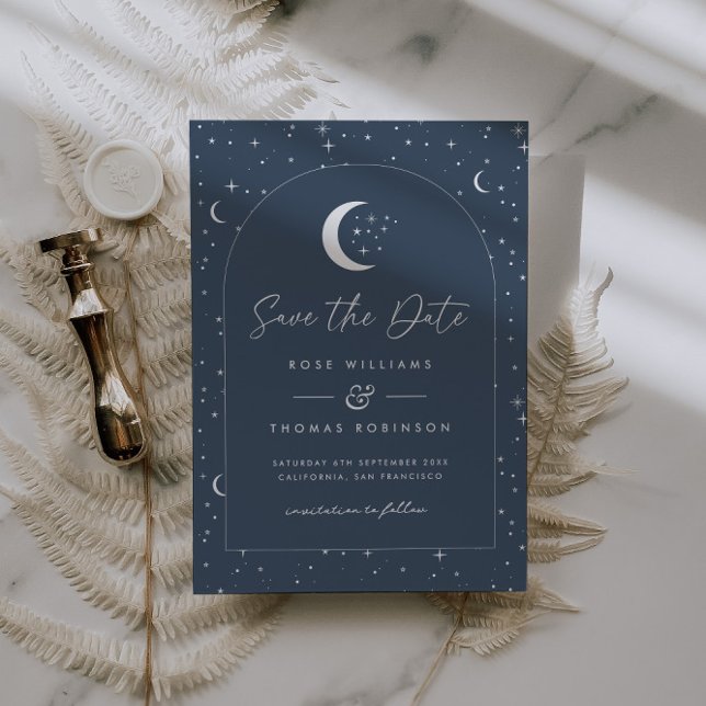 Reserva La Fecha Ahorre la fecha celestial de la Marina (Zazzle Navy Celestial Arched Save The Date)
