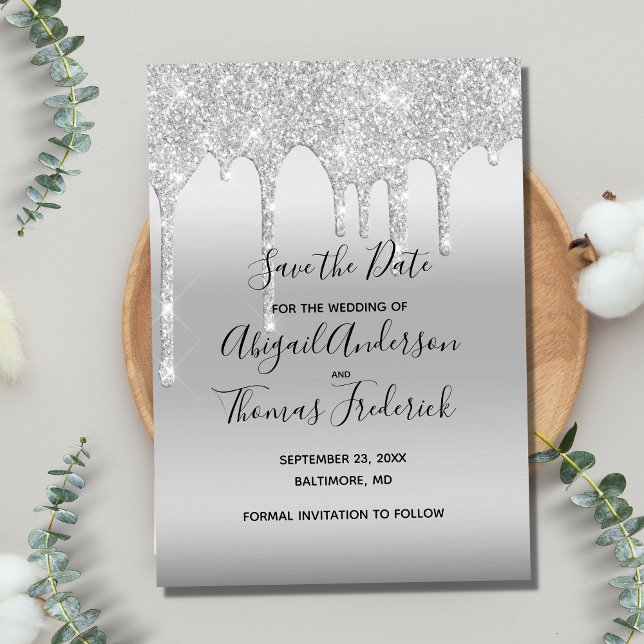 Reserva La Fecha Ahorre la fecha con destellos de glamour plateado (Subido por el creador)