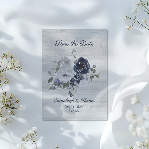 Reserva La Fecha Ahorre la fecha de la foto floral plateada azul ma