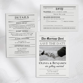 Reserva La Fecha Ahorro de Boda al Estilo Periódico