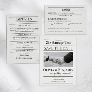 Reserva La Fecha Ahorro de Boda al Estilo Periódico