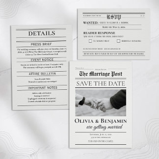 Reserva La Fecha Ahorro de Boda al Estilo Periódico