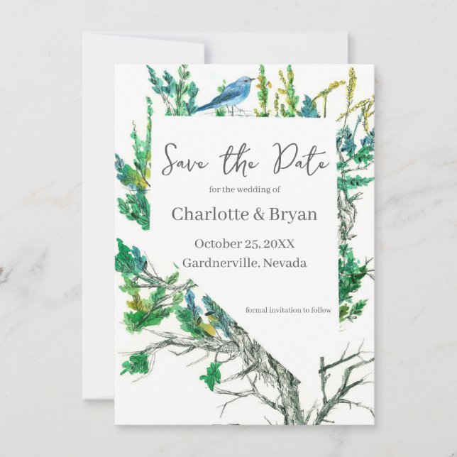 Reserva La Fecha Ahorro de Boda Nevada Bluebird Sagebrush  (Anverso)