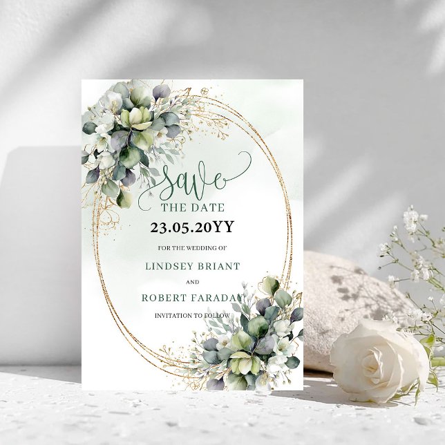 Reserva La Fecha Ahorro de fecha botánico verde blanco acuarela (Green White Botanical Watercolor Save The Date)