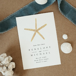 Reserva La Fecha Ahorro de fecha de boda de estrella de mar acuarel