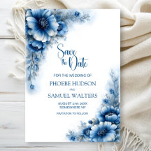 Ahorro de fecha de boda floral azul
