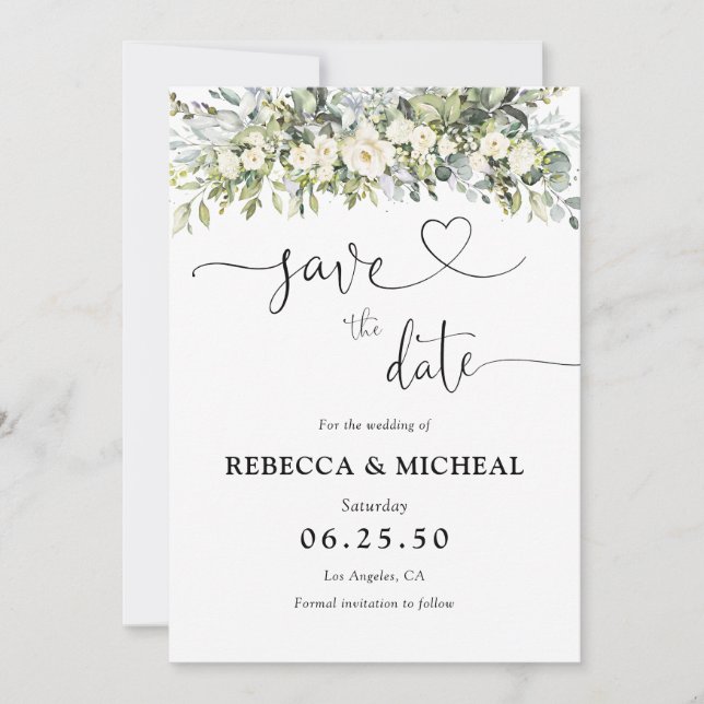 Reserva La Fecha Ahorro de fecha de boda floral blanca (Anverso)