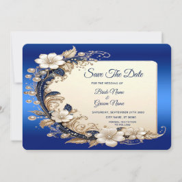Reserva La Fecha Ahorro de Fecha Embellishment Floral Azul Blanco