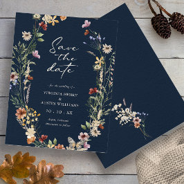 Reserva La Fecha Ahorro de Fecha Floral Boho Azul Marino