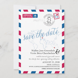 Reserva La Fecha Airmail Heart Italy y Austraila Save the Date