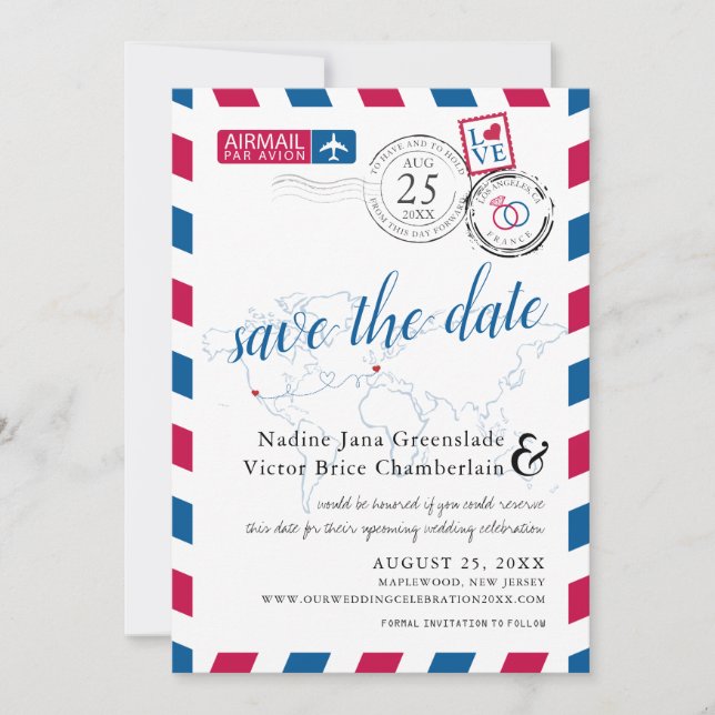 Reserva La Fecha Airmail Heart Los Ángeles y Francia Salven la Fech (Anverso)