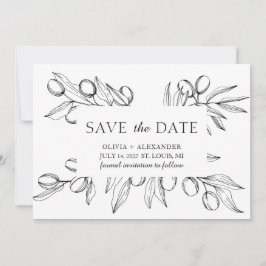 Reserva La Fecha Airy Leaves Olive. Boda de verano botánico