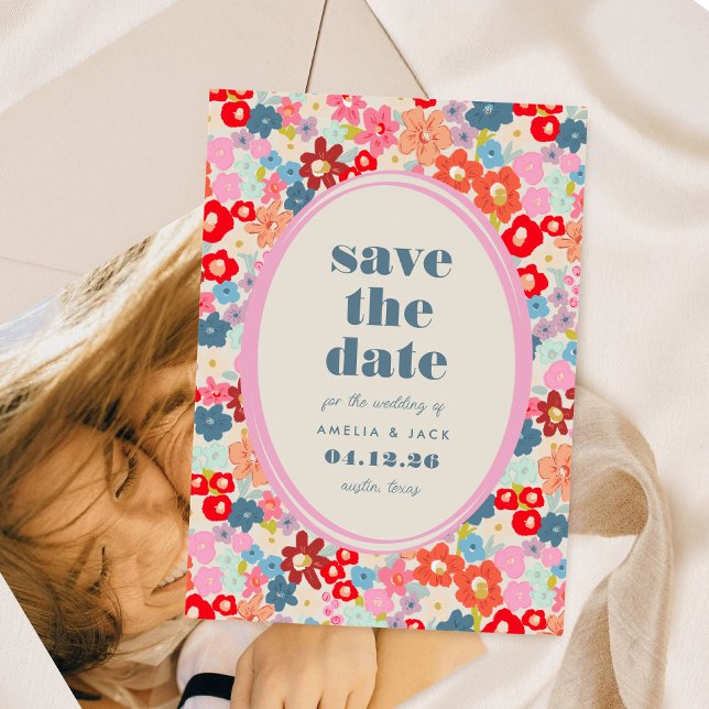 Reserva La Fecha Alegría floreciente Negrita Brillante Boda Jardín  (Blooming Joy Bold Bright Floral Garden Wedding Save The Date)