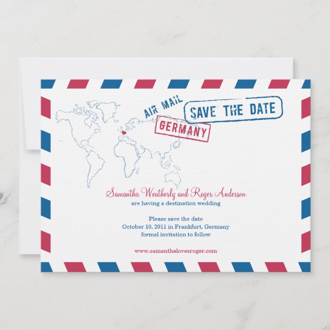 Reserva La Fecha Alemania Air Mail Wedding Save The Date (Anverso)