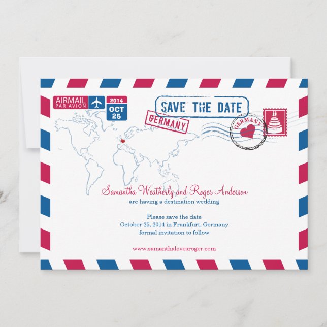 Reserva La Fecha Alemania Air Mail Wedding Save The Date (Anverso)
