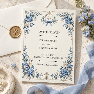 Reserva La Fecha Algo Azul Vintage Save the Date de Herencia