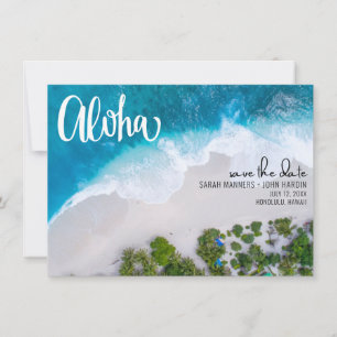Reserva La Fecha Aloha Hawaii Beach Wedding Photo Save the Date