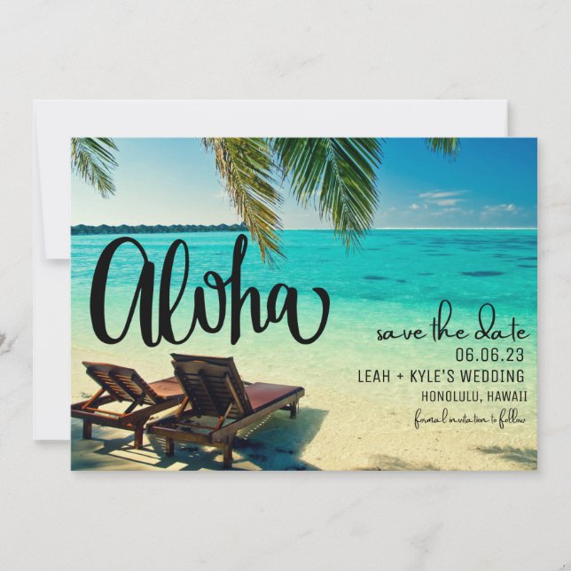 Reserva La Fecha Aloha Hawaii Beach Wedding Save the Date (Anverso)