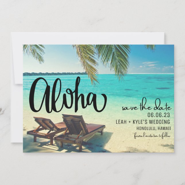 Reserva La Fecha Aloha Hawaii Photo Beach Wedding Salva la fecha (Anverso)