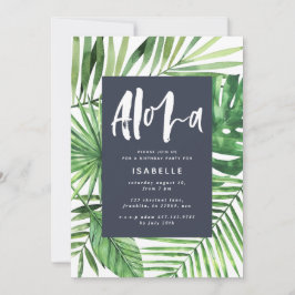 Reserva La Fecha Aloha hoja tropical de palma y cumpleaños azul de