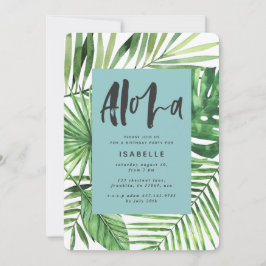 Reserva La Fecha Aloha, hoja tropical de palma y guión, cumpleaños