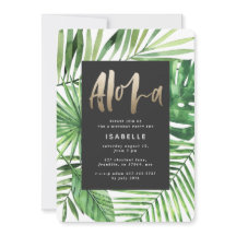 Aloha tropical palmera y fiesta de escritura dorad
