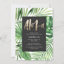 Reserva La Fecha Aloha tropical palmera y fiesta de escritura dorad