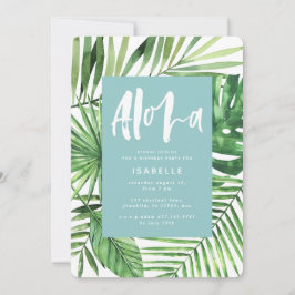 Reserva La Fecha Aloha verde azulada hoja de palma tropical y cumpl