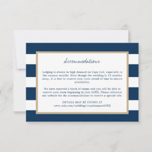 Reserva La Fecha Alojamiento de Boda de la Navy Blue Stripes Gold T