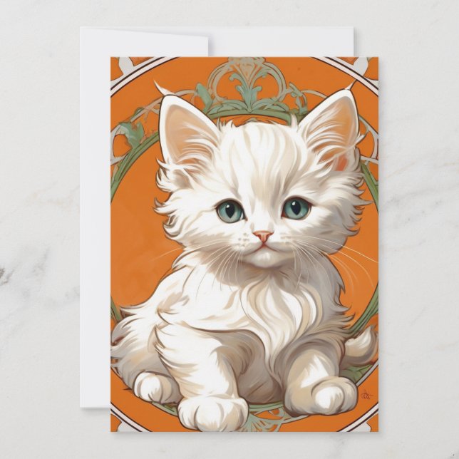 Reserva La Fecha Alphonse Mucha Art Nouveau Gatito Blanco (Anverso)