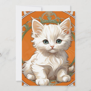 Reserva La Fecha Alphonse Mucha Art Nouveau Gatito Blanco