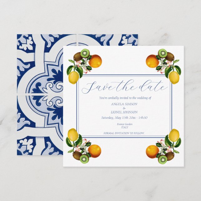Reserva La Fecha Amalfi Coast Lemon Tiles Italia Personalizado (Anverso / Reverso)