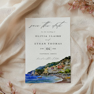 Reserva La Fecha Amalfi Costa Italia Watercolor de destino Boda