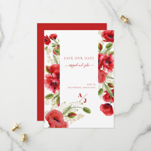 Reserva La Fecha Amapola floral roja elegante