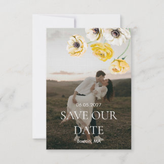 Reserva La Fecha Amarillo Floral Minimalista Boda Salva la Fecha