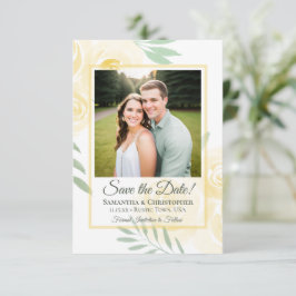 Reserva La Fecha Amarillo Mantequilla Boho Rosas Acuarela Foto Boda