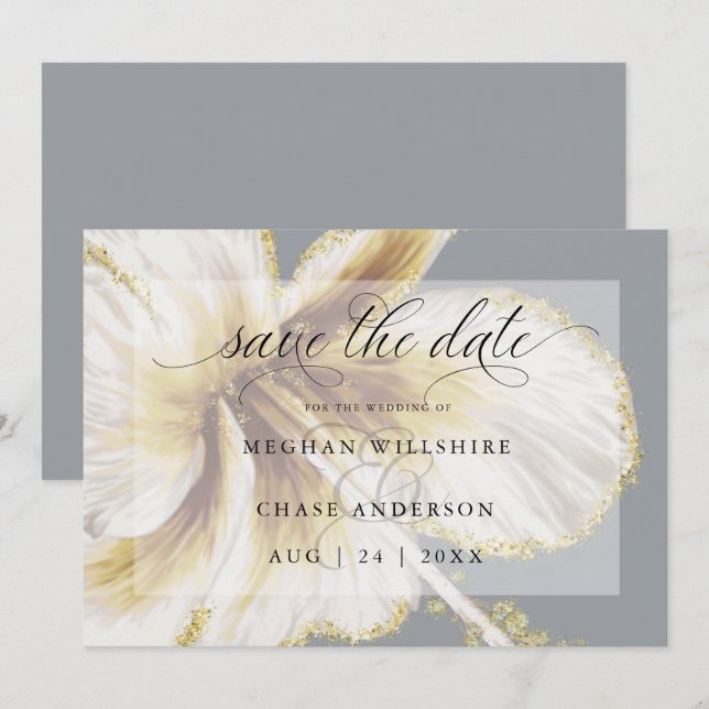 Reserva La Fecha Amarillo Pálido y Marfil Flor Tropical Acuarela (Anverso / Reverso)