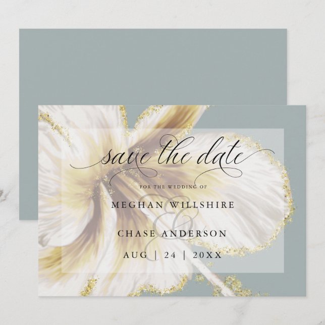 Reserva La Fecha Amarillo Pálido y Marfil Flores Tropicales Acuarel (Anverso / Reverso)